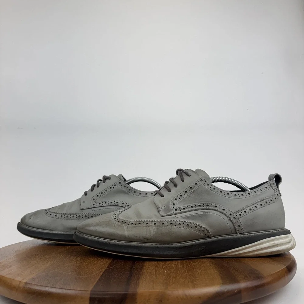 Mens Cole Haan Grand Evolution Grey Leather Wing Tip Oxford Shoes Size 11‎ M GUC